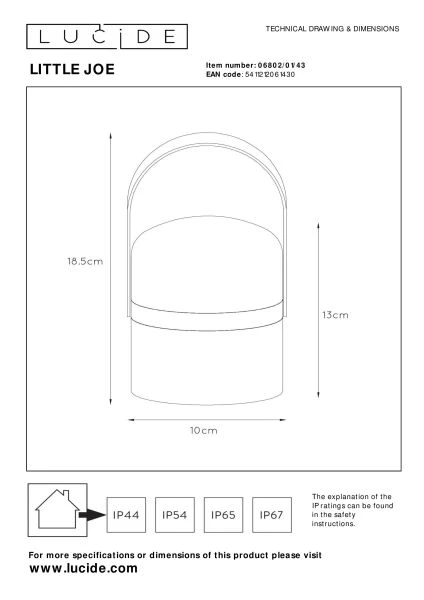 Lucide LITTLE JOE - Lámpara de mesa Recargable Dentro/Fuera - Batería/acumulador - Ø 10 cm - LED Dim to warm - 1x0,3W 2800K/3200K - IP44 - Marrón - técnico